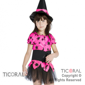 DISFRAZ BRUJITA FLUO NI�A FUCSIA CAND TALLE 2 x 1